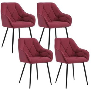 WOLTU EZS02bd-4 Set van 4 eetkamerstoelen, keukenstoel, stoel voor woonkamer, ergonomische stoel, armleuning, zitting van fluweel, metalen poten, bordeaux