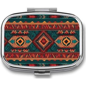 Etnisch geometrisch patroon pillendoos reizen pillenorganizer 2 compartimenten wekelijkse pillendoos met spiegel een dag medicijncontainer medicijnorganizer voor portemonnee, zak of portemonnee