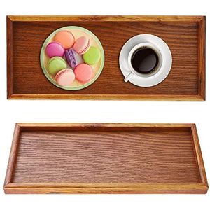 Houten container, massief houten rechthoekig servies dienblad, voedselfruitschaal, theeserveerbord, snackvoedselopslagbord, het tafelbord voor restaurant thuis (35 x 15 cm)