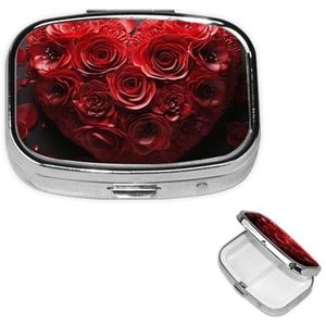 Pillendoosje pillendoosje 2 compartimenten kleine pillenorganizer voor portemonnee en zak reizen pillendoos rode roos liefde hart schattige medicijnorganisator pillenhouder om vitamines visolie vast