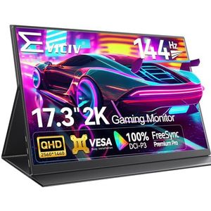 Draagbare monitor, EVICIV 17,3 Inch 2K 144Hz Portable MonitorUSB C Display oogbescherming beeldscherm met verstelbare standaard Mini HDMI USB Type-C voor laptop, pc, telefoon