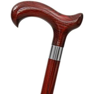 Dr. Watson - Handgemaakte houten wandelstok, klassieke wandelstok met derby handvat en roestvrijstalen kraag (mahonie)