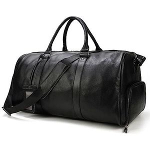 Reistassen heren reistas zwarte sporttas met schoenpositie waterdichte draagtas crossbody tas ronde emmer tas, Noir, 55x27x28cm