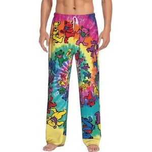 Dexnel Dansende Thanksgiving Beer Zachte Pyjama Broek Voor Mannen,Klassieke Slaapbroek Comfortabel, Polyester Pyjama Broek Met Zakken, Wit, S