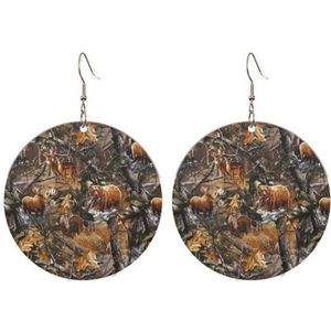 GSGCSBYMLG Jacht herten beer eland gedrukt ronde acryl oorbellen decoratieve oorbellen, Eén maat, Acryl