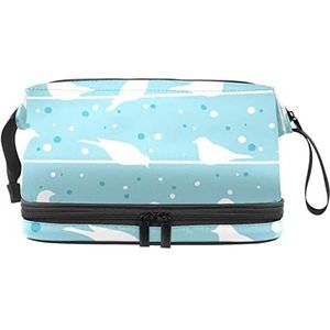 Grote capaciteit reizen cosmetische tas, make-up tas, waterdichte make-up tas organisator, vogel op een draad bij winter blauwe backgroun, Meerkleurig, 27x15x14 cm/10.6x5.9x5.5 in