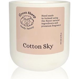 Green Sheep dubbele katoenen lont kaars geurkaars met kokoswas, katoenen lonten en geurende oliën in een witte keramische pot, geurkaars voor mannen en vrouwen, handgemaakte kokoskaars (Cotton Sky,