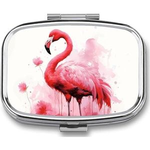 Pillendoos 2 compartimenten geneeskunde pillendoosje flamingo aquarel bedrukt draagbare pillendoos reizen pillenorganizer voor zak portemonnee dagelijkse geneeskunde vitamine doos visolie doos