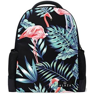 Mijn dagelijkse Flamingo Tropische Palm Bladeren Rugzak 14 inch Laptop Daypack Bookbag voor Travel College School