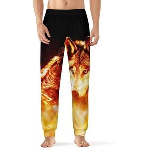 Fire Wolf Slaappyjama voor heren, loungebroek, rechte pasvorm, slaapbroek, zachte lange pyjamabroek, nachtkleding