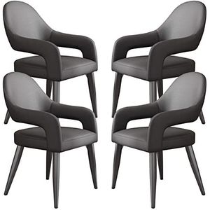 GEIRONV Leren fauteuil set van 4, keuken eetkamerstoelen met ijzeren kunst metalen stoelpoten for thuis commerciële restaurants keuken Eetstoelen (Color : Dark gray, Size : 87 * 48 * 48cm)