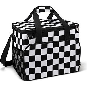 Wit Zwart Geruit Koeltas Geïsoleerde Lunch Tas Picknick Bag Koel Bag Box Voor Camping Reizen Vissen Reizen