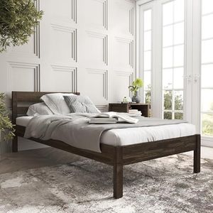 Bed 80x200 cm in wengé geolied hout - Triin Scandi Style hoogslaperframe met lattenbodem - Gelamineerd berkenhout - Natuurlijke kleur - Draagvermogen 350 kg