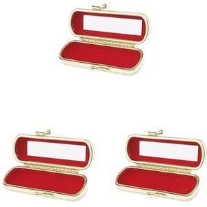 Lederen Lipstick Lipgloss Case Opbergdoos Balsem Houder met Spiegel Grijs, 3 Set (Beige), as described, als beschrijving