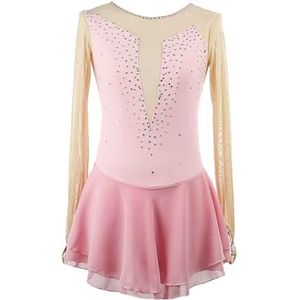 Kunstschaatsjurk Met Lange Mouwen for Meisjes Glanzende Steentjes Balletdanspakje Gymnastiekdanskleding(Roze,4XL)