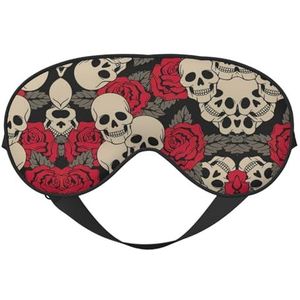 Zachte ademende slaap zwarte schedel met rozen print oogmasker, lichtblokkering, verstelbare riem, slaapmasker voor reizen, nachtwerk, kantoor