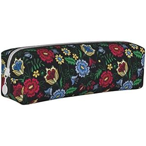 XUZHANG Bloemen Paisley Patroon, Potlood Pouch Pen Case Draagbare Lederen Potlood Tas met Rits Cosmetische Pouch Bag, zoals afgebeeld, Eén maat, Tas Organizer