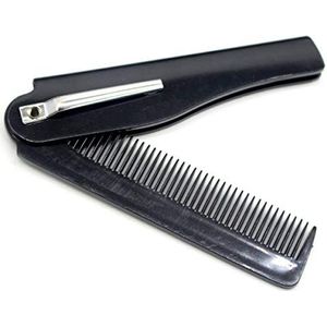 Opvouwbare baard- en snorrenkam Reiszak Draagbare hairstyling-kam Draagbare zakmes Kam voor mannen (kleur: zwart + zilveren gesp)