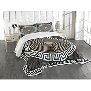 ABAKUHAUS Griekse Key Bedsprei, Griekse Fret en Wave, Decoratieve Gewatteerde 3-delige Spreiset met 2 Kussenhoezen, 264 x 220 cm, Dark Brown Coconut Tan