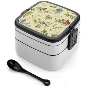 Vogels en Takken Bento Lunch Box Dubbellaags All-in-One Stapelbare Lunch Container Inclusief Lepel met Handvat