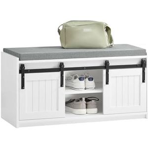 SoBuy Schoenenrek, schoenenrek, schoenenrek met 2 deuren, halmeubel, schoenopbergdoos met schuifdeur, 90 x 35 x 46 cm (l x d x h), FSR133-K-W