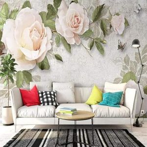Woonkamer Achtergrond Muurschildering Witte Bloemen Bloemen Landschap Creatieve Woonkamer Sofa Tv Behang-430Cm×300Cm