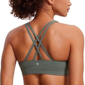 CRZ YOGA Dames Strappy Back Draadloze Gewatteerde Workout Yoga Sport BH Grijze Salie L