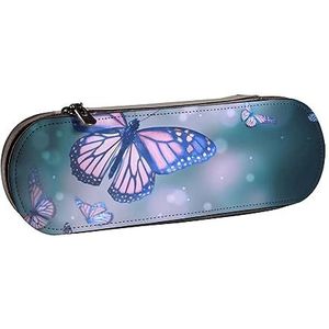 BONDIJ Wilde Jungle Dieren Gedrukt Lederen Potlood Pouch, Grote Capaciteit Pen Zakken Leuke Etui Cosmetische Organizer Tas met Rits, Kleurrijke vlinder borduurwerk, Eén maat, Munten Pouch