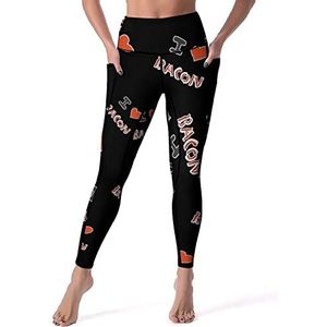 I Love Bacon Yogabroek voor dames, hoge taille, buikcontrole, workout, hardlopen, leggings, XL