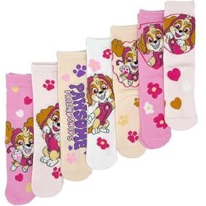 Paw Patrol sokken voor kinderen, pak van 7 stuks, 2 verschillende designs, 23-26, 27-30, 31-34, sokken, Skye, Everest, Liberty, kindersokken, Pastel., 27-30