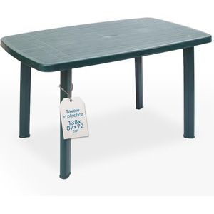 Tomaino Vierkante tuintafel van kunststof, externe kunststof tafel voor 6 plaatsen met afneembare poten en gat voor parasol, tuintafel New Green