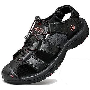 Holle sandalen voor heren, gesloten teen, modieus, echt leer, wandelsandalen, grote maten, backpacken, strandschoenen, Zwart, 44 EU