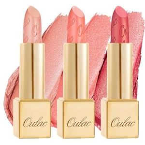 Oulac Koraal metallic glanzende lippenstiftset, matte metallic afwerking, sterk gepigmenteerd en hydraterende formule, glad en korrelvrij, veganistisch, 3 stuks