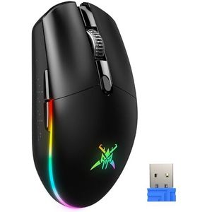 TECKNET Draadloze gamingmuis, 8000 DPI, 6 programmeerbare knoppen, RGB-achtergrondverlichting, 2.4G/bedraad, 72g, zwart