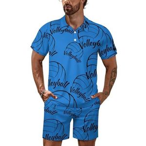 Love Is Volleyball Poloshirt voor heren, set met korte mouwen, trainingspak, casual, strandshirts, shorts, outfit, 2XL