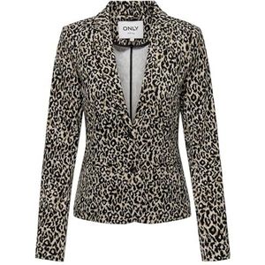 ONLY Damesjas Blazer ONLPoptrash Colbert, stoffen jas met luipaardpatroon, Black New Leo, L