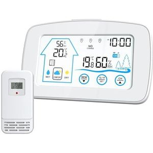 Digitaal weerstation met achtergrondverlichting en touchscreen Slimme temperatuur- en vochtigheidsmeter Weerklok Temperatuur-vochtigheidsdetectie,Nauwkeurig voorspellen(WHITE)