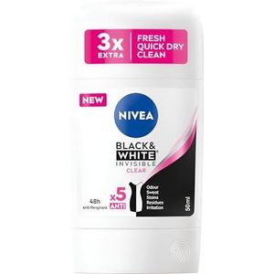 NIVEA Black & White Clear Anti-transpirant Stick Deodorant Vrouwen INVISIBLE BLACK EN WIT CLEAR, Zachte Textuur Voor Smoother Application, Pack van 2, 2 x 50 ml, 48H Bescherming