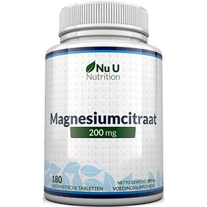 Magnesiumcitraat 200 mg tabletten | 200 mg Elementaire Magnesium per Portie |180 Veganistische Tabletten, 6 Maanden Voorraad | Magnesiumsupplement met Hoge Dosis | Gemaakt in het VK