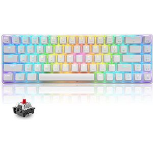 T8 RGB 60% Mechanisch Toetsenbord, Bedraad Gamingtoetsenbord Compact 65% Layout, 18 RGB LED-Backlit QWERTY Mini 68 Toetsen Full Keys Anti-ghosting voor PS4, Xbox, PC, Laptop, MAC - White/Red Switch