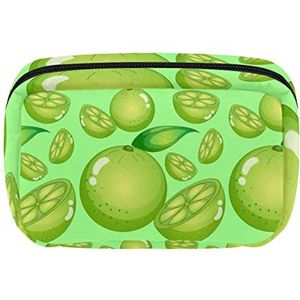 Reis Gepersonaliseerde Make-up Tas Cosmetische Tas Toiletry tas voor vrouwen en meisjes Limes Groen Citroen Fruit Patroon, Meerkleurig, 17.5x7x10.5cm/6.9x4.1x2.8in