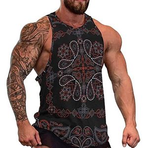 Bandana Zwart En Rood Paisley Heren Tank Top Grafische Mouwloze Bodybuilding Tees Casual Strand T-Shirt Grappige Gym Spier