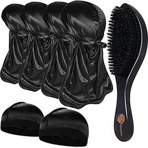 4+2 Zijdeachtige Durags met Wave Borstel voor Mannen 360, Gebogen Medium/Hard Haar Borstel Kits, C