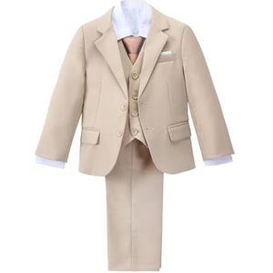 Lito Angels Kleine kinderen jongens smoking pakken, slim fit blazers formele kleding bruiloft outfit 5-delige set, blauw/marineblauw/zwart, Kaki, 2-3 jaar