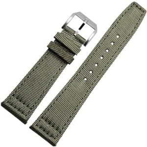 YingYou 20 Mm 21 Mm 22 Mm Nylon Canvas Stof Horlogeband Compatibel Met IWC Pilot Groen Zwart Riemen Horlogebandjes (Color : Green-Silvery, Size : 21mm)