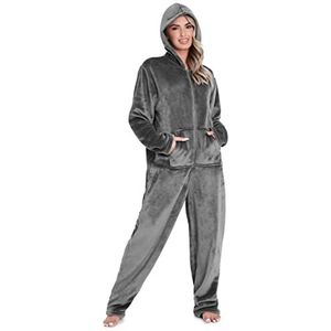 CityComfort Onesies voor dames, zachte comfortabele fleece pyjama, nachtkleding voor dames, pluizige fleece onesie, loungewear, maten S-XL, houtskool, M