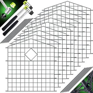 KESSER® Vijverhek tuinhek steekhek complete set metaal 10 hekelementen incl. 2x hamer + 12 bevestigingsstaven, omheining om in te steken voor de tuin, bocht spits gaas hek set buitenren voor honden