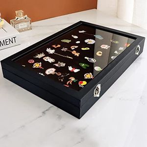 Pin Vitrine, Medaille Frame Doos Stofdicht Glazen Deksel Krasbestendige Voering Eenvoudige Reiniging Zwart met Slot Gesp voor Broche Collectie(m)