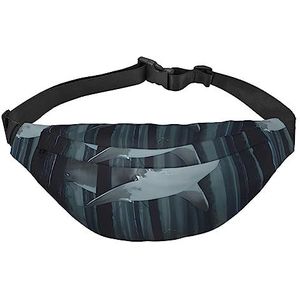 Grappige haaien ontwerp heuptas voor vrouwen mannen heuptas verstelbare riem casual borsttas heuptassen voor reizen wandelen heuptassen, Zwart, Eén maat