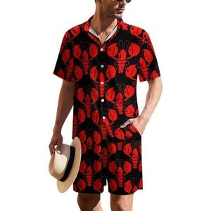 Lobsters Red Rivierkreeft Hawaiiaanse pak voor heren, set van 2 stuks, strandoutfit, shirt en korte broek, bijpassende set
